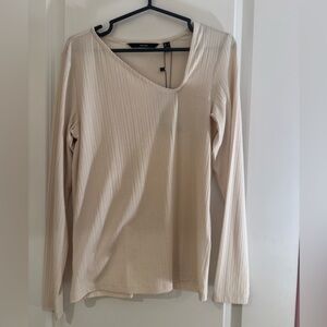 Vero Moda Cream Long Sleeve V-Neck Top